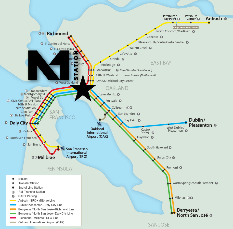 bart map with west oakland hilighted